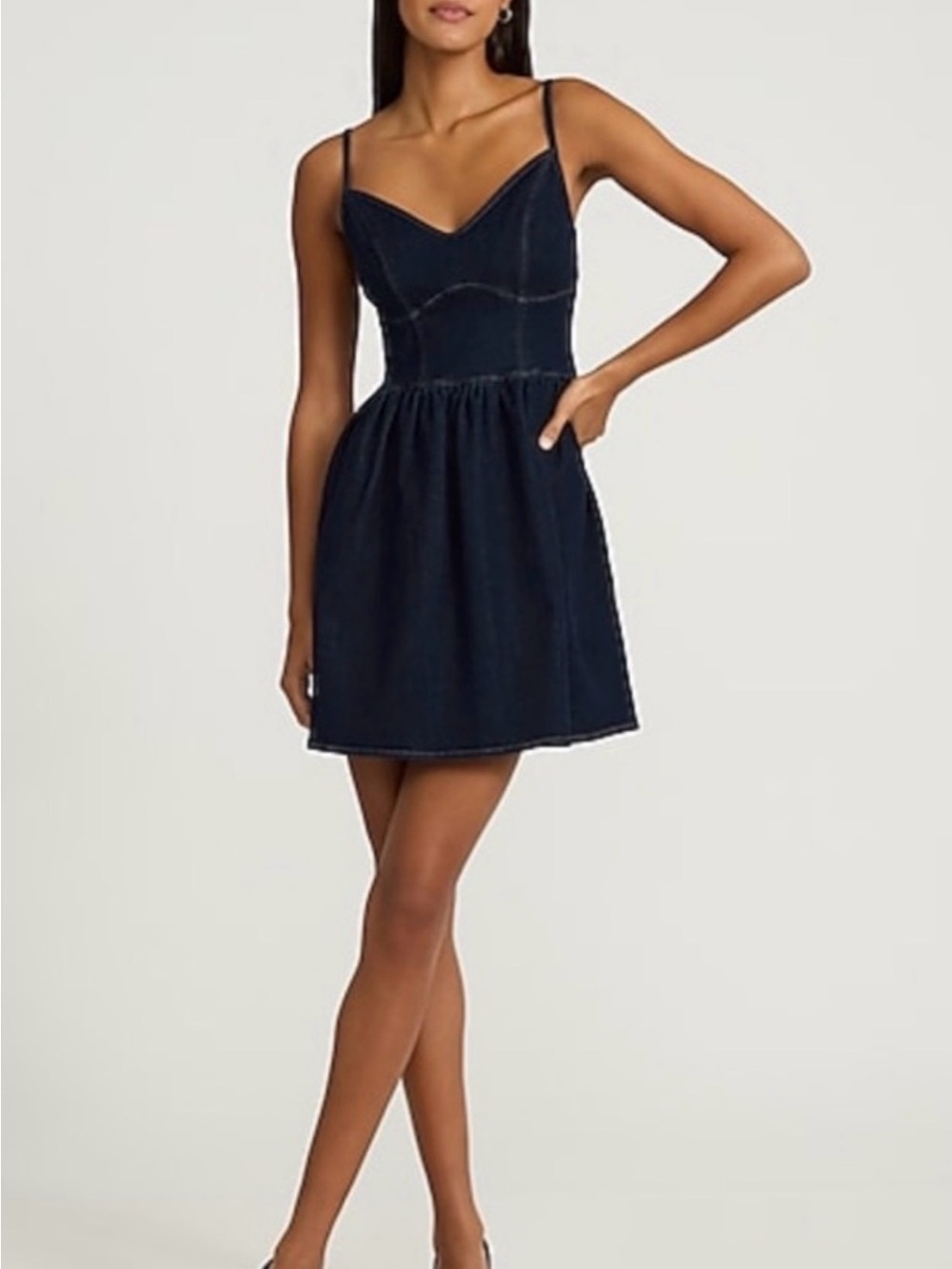 Express Dark Blue Denim Spaghetti-Strap Mini Dress